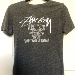 Stussy gray v-neck shirt